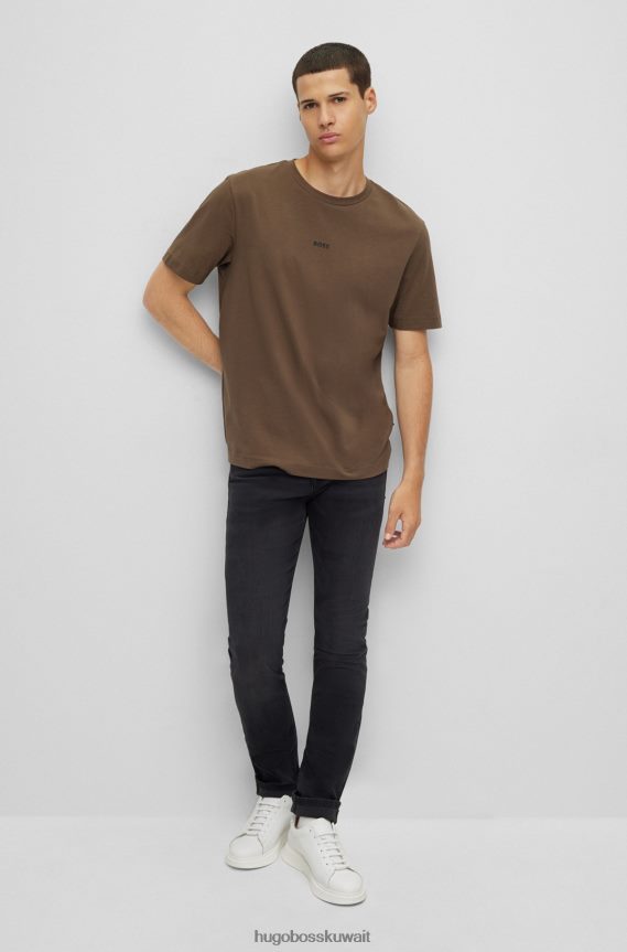 4TFNJN1167 الكاكي Hugo Boss تي شيرت مريح من القطن المطاطي مع طباعة شعار هوغو كاكي