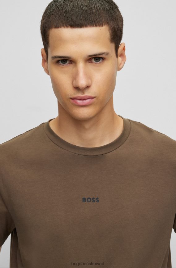 4TFNJN1167 الكاكي Hugo Boss تي شيرت مريح من القطن المطاطي مع طباعة شعار هوغو كاكي