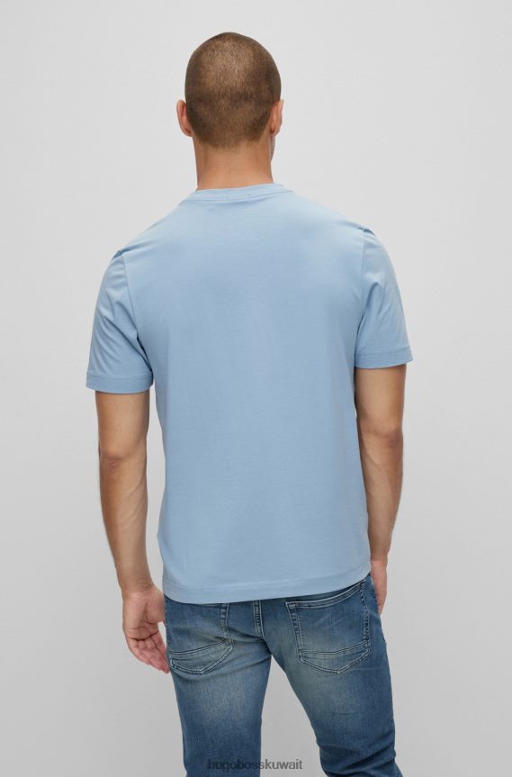 4TFNJN1170 أزرق فاتح Hugo Boss تيشيرت Hugo مريح من القطن المطاطي مع طباعة الشعار باللون الأزرق الفاتح