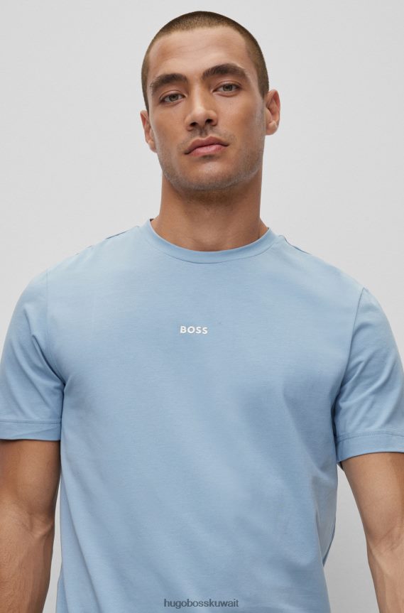 4TFNJN1170 أزرق فاتح Hugo Boss تيشيرت Hugo مريح من القطن المطاطي مع طباعة الشعار باللون الأزرق الفاتح