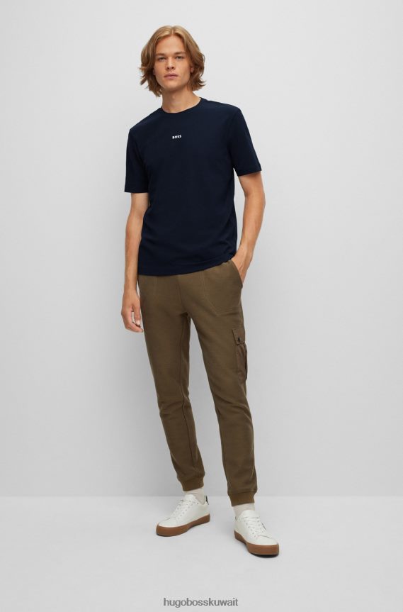 4TFNJN1171 أزرق غامق Hugo Boss تي شيرت مريح من القطن المطاطي مع طباعة شعار Hugo باللون الأزرق الداكن