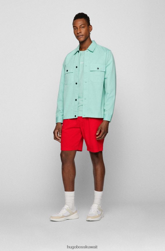 4TFNJN1172 اخضر فاتح Hugo Boss تي شيرت أخضر فاتح بقصة مريحة من القطن المطاطي مع طباعة شعار Hugo