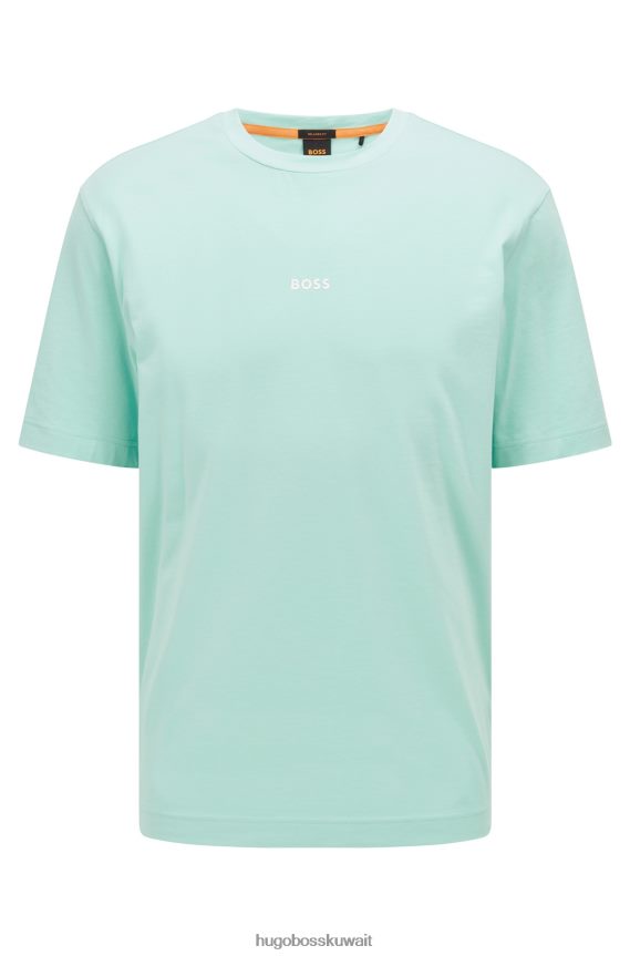 4TFNJN1172 اخضر فاتح Hugo Boss تي شيرت أخضر فاتح بقصة مريحة من القطن المطاطي مع طباعة شعار Hugo