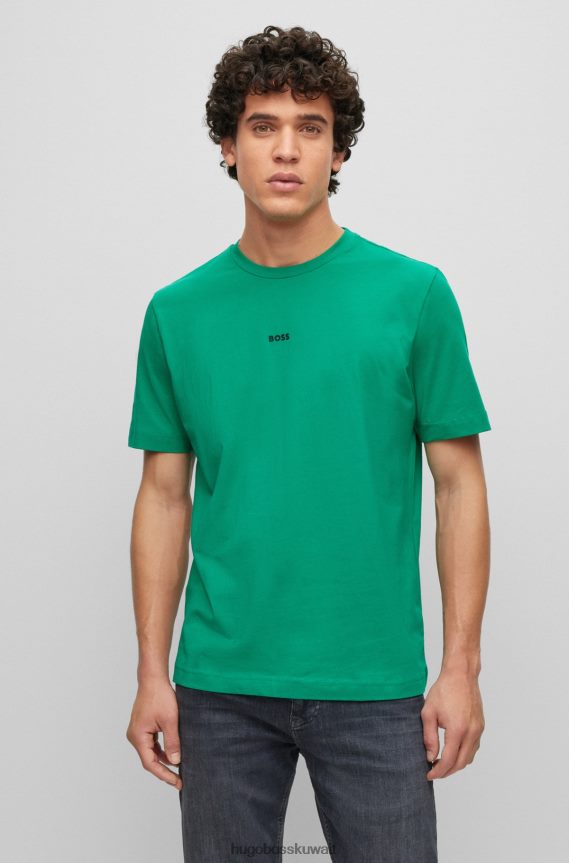 4TFNJN1173 أخضر Hugo Boss تيشيرت بقصة مريحة من القطن المطاطي مع طباعة شعار أخضر هوغو