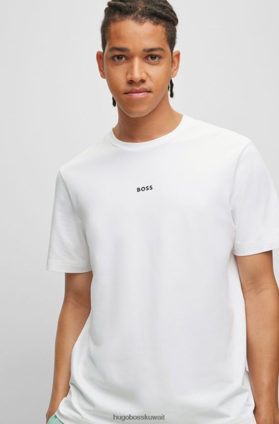 4TFNJN1174 أبيض Hugo Boss تيشيرت هوغو أبيض بقصة مريحة من القطن المطاطي مع طباعة الشعار