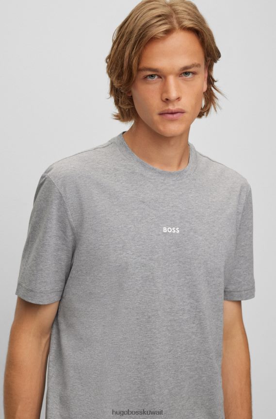 4TFNJN1175 رمادي فاتح Hugo Boss تيشيرت Hugo باللون الرمادي الفاتح المريح من القطن المطاطي مع طباعة الشعار