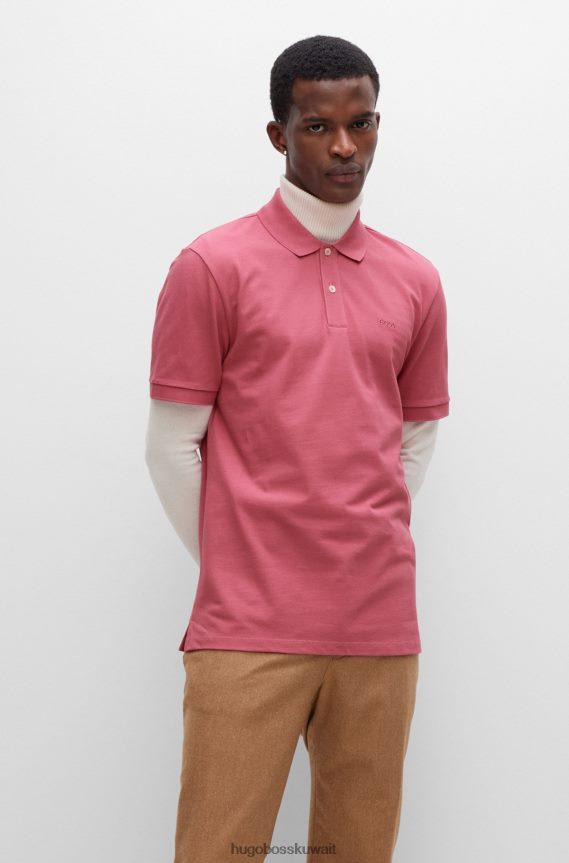 4TFNJN1177 وردي فاتح Hugo Boss قميص بولو من القطن العضوي مع شعار مطرز باللون الوردي الفاتح