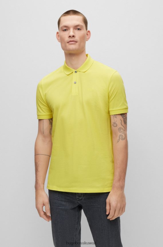 4TFNJN1179 أصفر Hugo Boss قميص بولو من القطن العضوي مع شعار مطرز باللون الأصفر