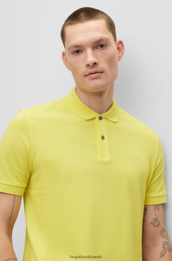 4TFNJN1179 أصفر Hugo Boss قميص بولو من القطن العضوي مع شعار مطرز باللون الأصفر