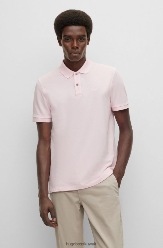 4TFNJN1180 وردي فاتح Hugo Boss قميص بولو من القطن العضوي من هوغو باللون الوردي الفاتح مع شعار مطرز