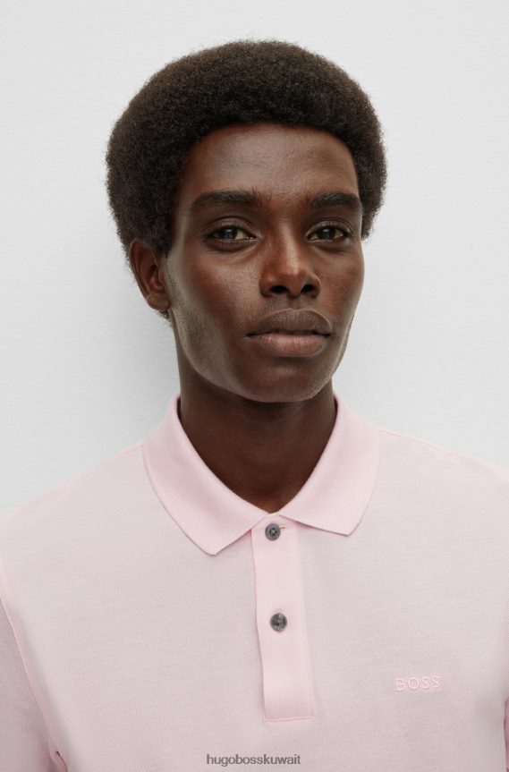 4TFNJN1180 وردي فاتح Hugo Boss قميص بولو من القطن العضوي من هوغو باللون الوردي الفاتح مع شعار مطرز