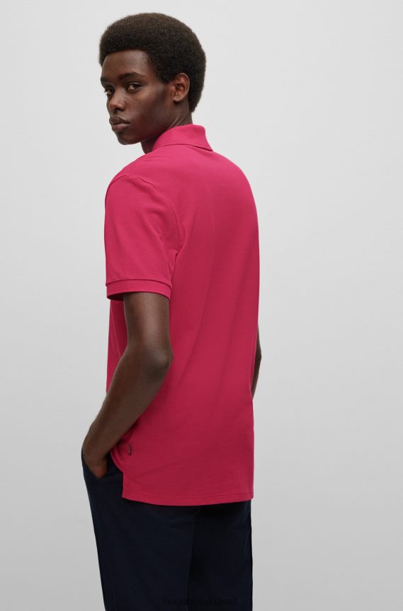 4TFNJN1181 لون القرنفل Hugo Boss قميص بولو من القطن العضوي باللون الوردي من Hugo مع شعار مطرز