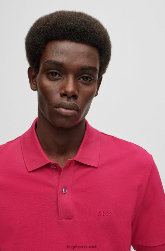 4TFNJN1181 لون القرنفل Hugo Boss قميص بولو من القطن العضوي باللون الوردي من Hugo مع شعار مطرز