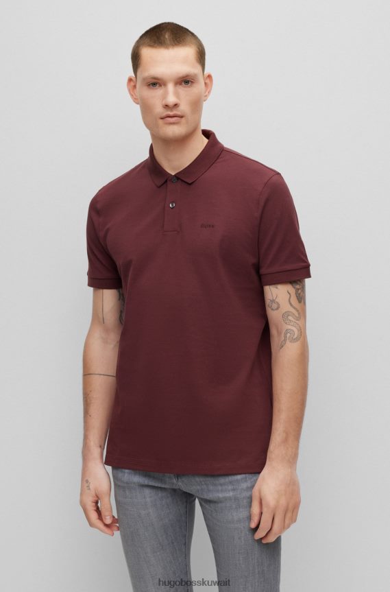 4TFNJN1182 احمر غامق Hugo Boss قميص بولو من القطن العضوي من Hugo مع شعار مطرز باللون الأحمر الداكن