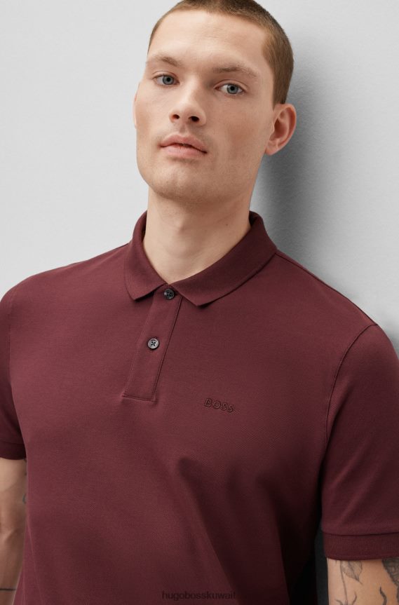 4TFNJN1182 احمر غامق Hugo Boss قميص بولو من القطن العضوي من Hugo مع شعار مطرز باللون الأحمر الداكن