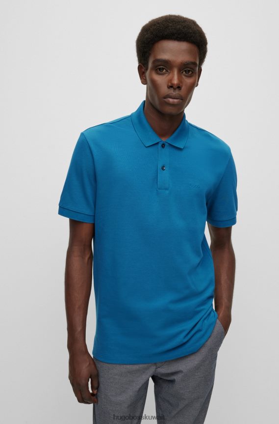 4TFNJN1184 أزرق Hugo Boss قميص بولو من القطن العضوي باللون الأزرق مع شعار هوغو مطرز