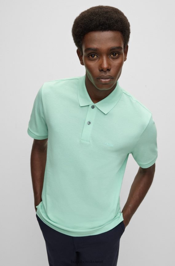 4TFNJN1186 اخضر فاتح Hugo Boss قميص بولو هوغو من القطن العضوي باللون الأخضر الفاتح مع شعار مطرز