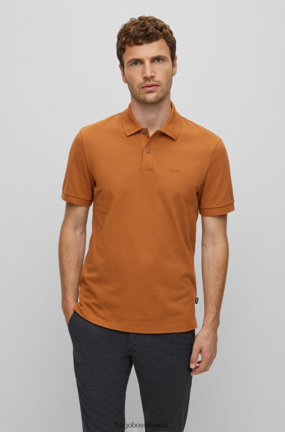 4TFNJN1188 بني Hugo Boss قميص بولو من القطن العضوي من Hugo مع شعار مطرز باللون البني