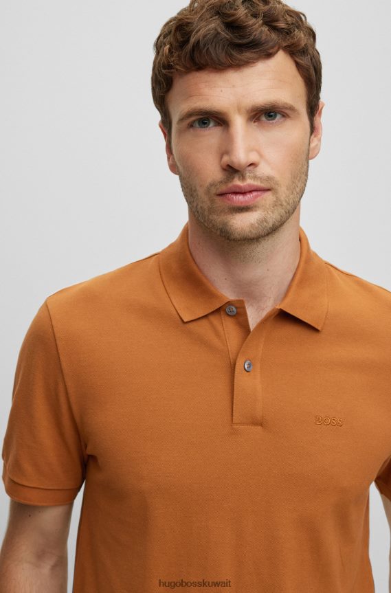 4TFNJN1188 بني Hugo Boss قميص بولو من القطن العضوي من Hugo مع شعار مطرز باللون البني