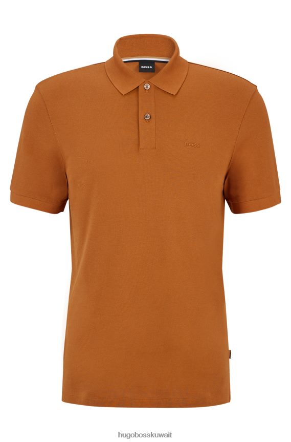 4TFNJN1188 بني Hugo Boss قميص بولو من القطن العضوي من Hugo مع شعار مطرز باللون البني