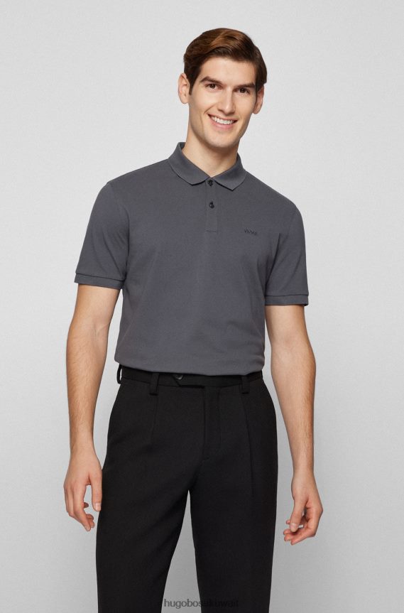 4TFNJN1190 الرمادي الداكن Hugo Boss قميص بولو من القطن العضوي باللون الرمادي الداكن مع شعار هوغو مطرز