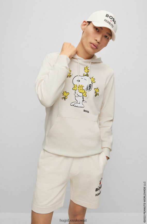 4TFNJN1195 أبيض Hugo Boss سترة بغطاء للرأس مقاس كبير × الفول السوداني من قماش تيري الفرنسي مع عمل فني حصري