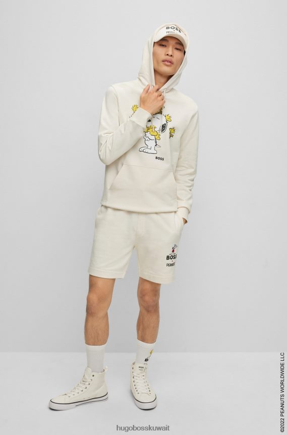 4TFNJN1195 أبيض Hugo Boss سترة بغطاء للرأس مقاس كبير × الفول السوداني من قماش تيري الفرنسي مع عمل فني حصري