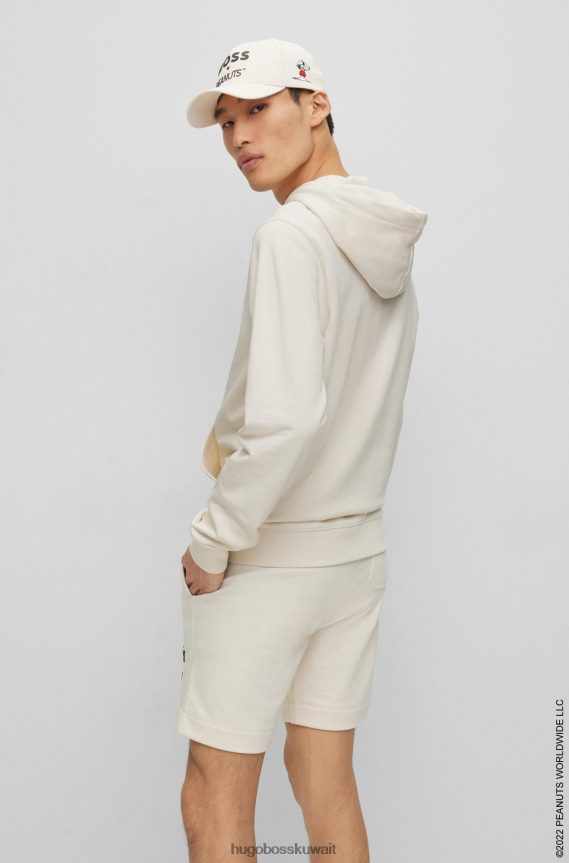 4TFNJN1195 أبيض Hugo Boss سترة بغطاء للرأس مقاس كبير × الفول السوداني من قماش تيري الفرنسي مع عمل فني حصري