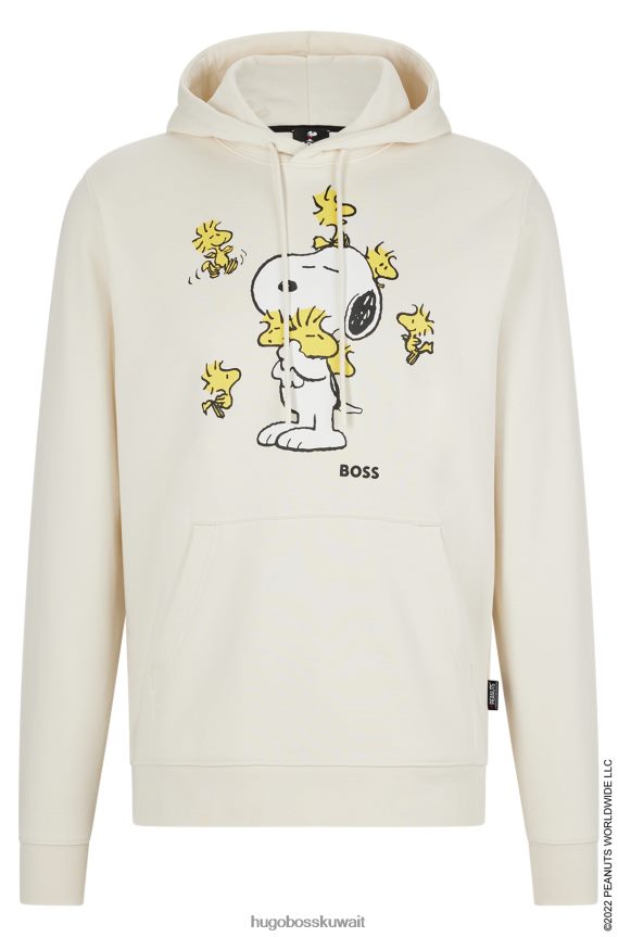 4TFNJN1195 أبيض Hugo Boss سترة بغطاء للرأس مقاس كبير × الفول السوداني من قماش تيري الفرنسي مع عمل فني حصري