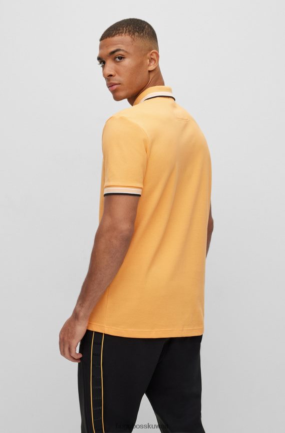 4TFNJN1197 برتقالي فاتح Hugo Boss قميص بولو من القطن العضوي باللون البرتقالي الفاتح مع شعار منحني