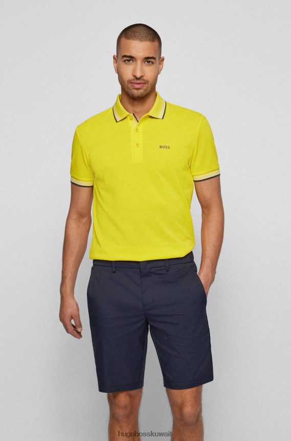 4TFNJN1198 أصفر Hugo Boss قميص بولو من القطن العضوي من Hugo مع شعار منحني باللون الأصفر