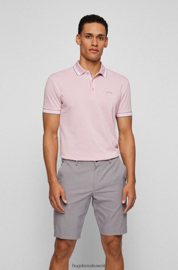 4TFNJN1199 وردي فاتح Hugo Boss قميص بولو من القطن العضوي مع شعار منحني هوغو وردي فاتح