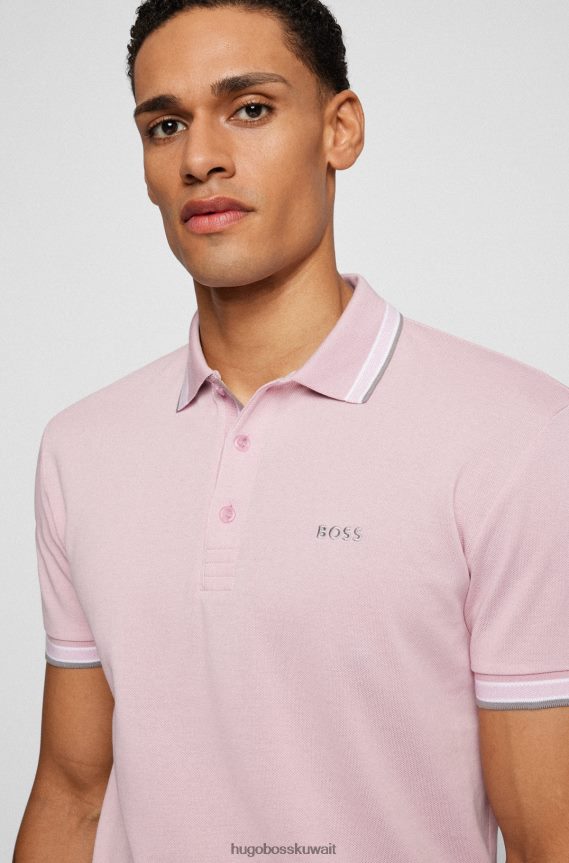 4TFNJN1199 وردي فاتح Hugo Boss قميص بولو من القطن العضوي مع شعار منحني هوغو وردي فاتح