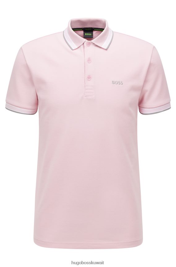 4TFNJN1199 وردي فاتح Hugo Boss قميص بولو من القطن العضوي مع شعار منحني هوغو وردي فاتح