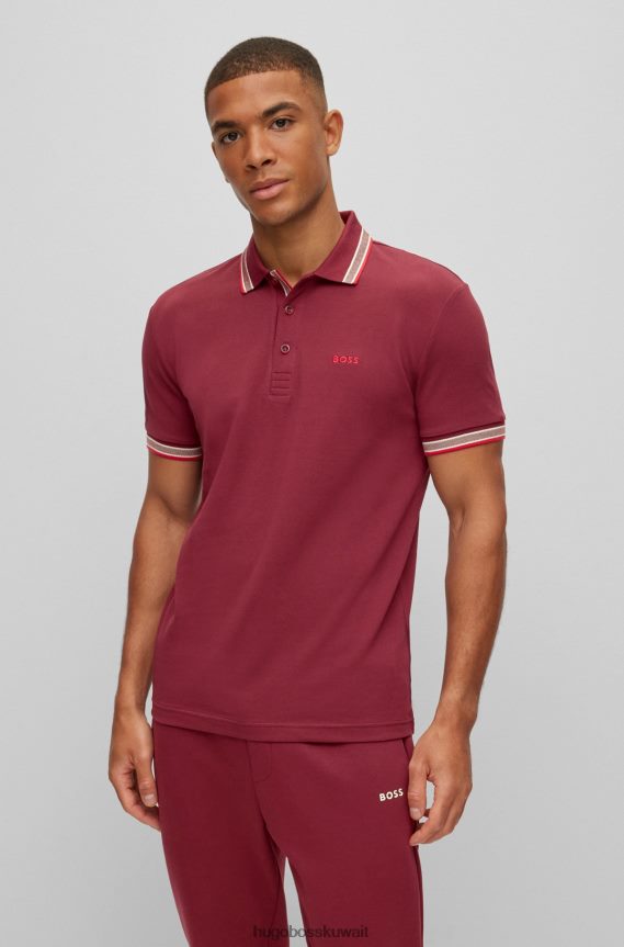 4TFNJN1200 وردي غامق Hugo Boss قميص بولو من القطن العضوي باللون الوردي الداكن مع شعار هوغو منحني