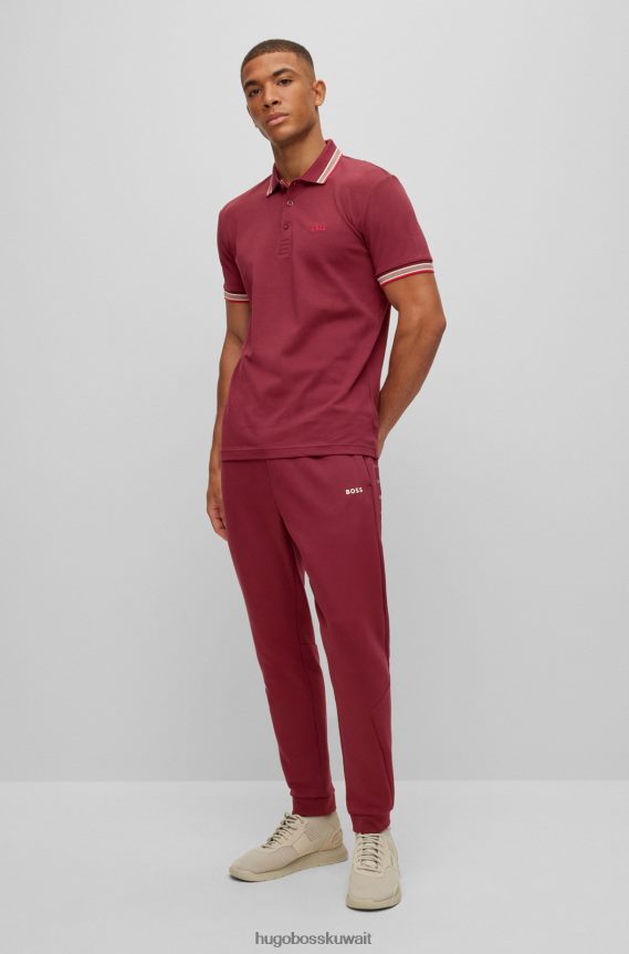4TFNJN1200 وردي غامق Hugo Boss قميص بولو من القطن العضوي باللون الوردي الداكن مع شعار هوغو منحني
