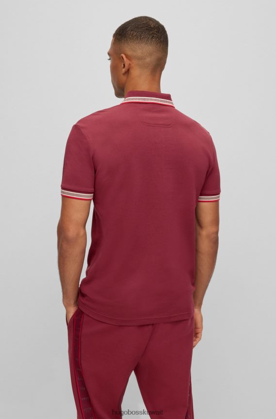 4TFNJN1200 وردي غامق Hugo Boss قميص بولو من القطن العضوي باللون الوردي الداكن مع شعار هوغو منحني