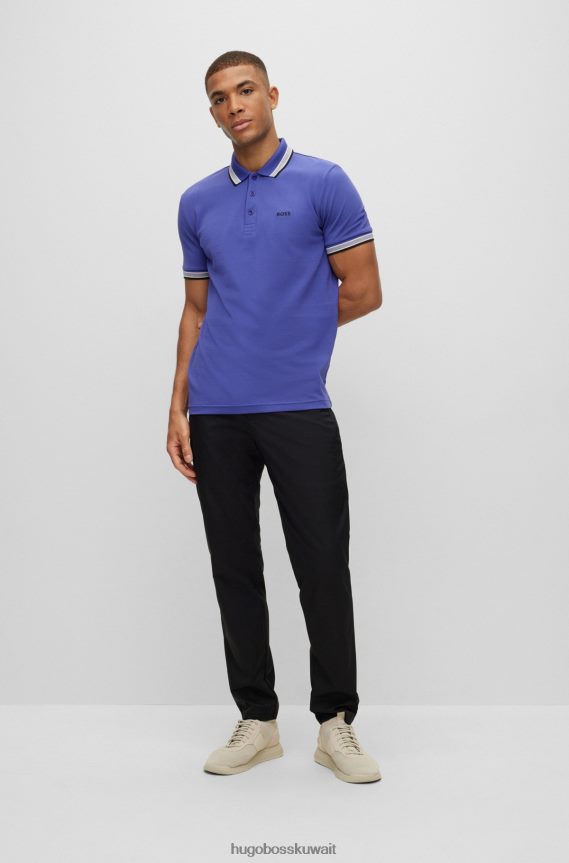 4TFNJN1201 الأرجواني الداكن Hugo Boss قميص بولو من القطن العضوي مع شعار منحني هوغو باللون الأرجواني الداكن