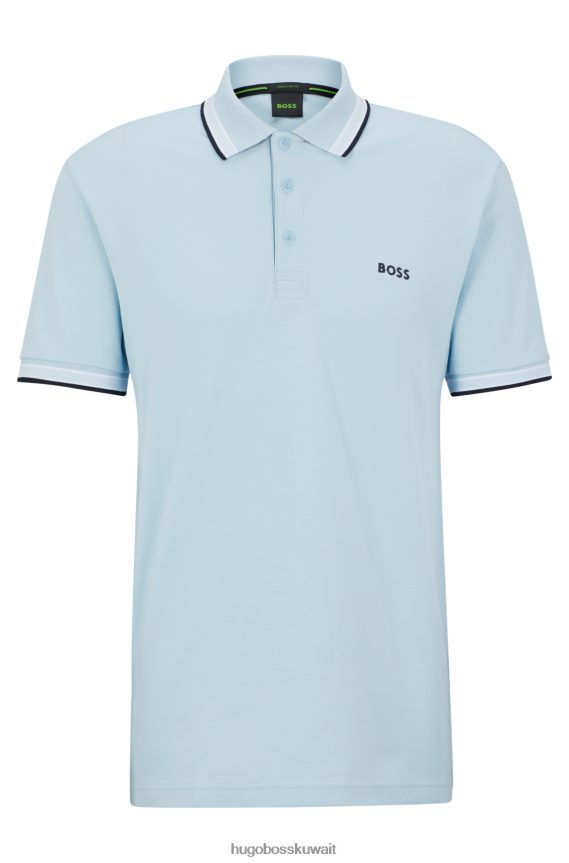 4TFNJN1202 أزرق فاتح Hugo Boss قميص بولو من القطن العضوي من هوغو باللون الأزرق الفاتح مع شعار منحني
