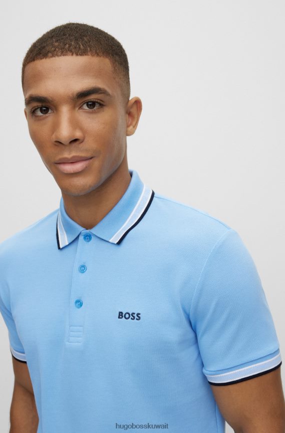 4TFNJN1203 أزرق فاتح Hugo Boss قميص بولو من القطن العضوي باللون الأزرق الفاتح مع شعار منحني من Hugo