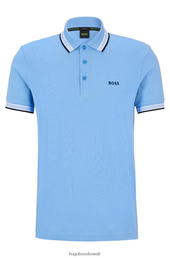 4TFNJN1203 أزرق فاتح Hugo Boss قميص بولو من القطن العضوي باللون الأزرق الفاتح مع شعار منحني من Hugo