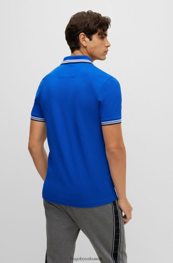 4TFNJN1204 أزرق Hugo Boss قميص بولو من القطن العضوي من Hugo مع شعار منحني باللون الأزرق