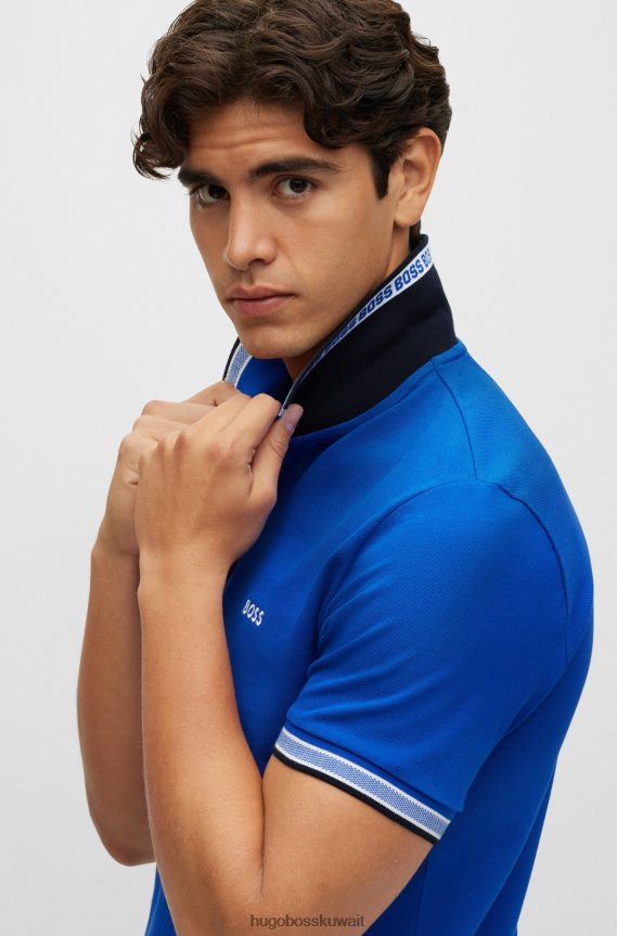 4TFNJN1204 أزرق Hugo Boss قميص بولو من القطن العضوي من Hugo مع شعار منحني باللون الأزرق