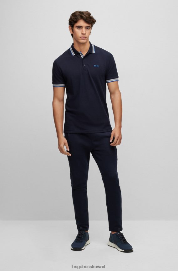 4TFNJN1205 أزرق غامق Hugo Boss قميص بولو من القطن العضوي مع شعار منحني باللون الأزرق الداكن