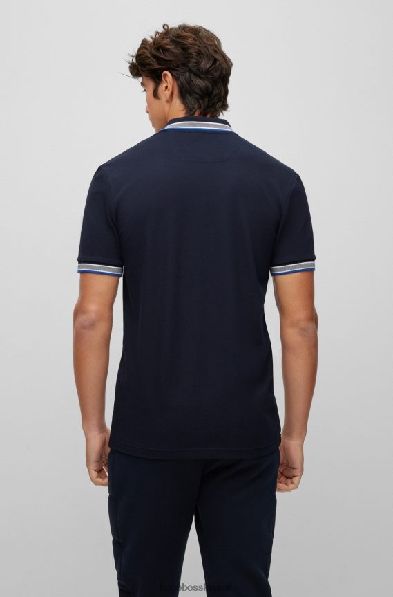 4TFNJN1205 أزرق غامق Hugo Boss قميص بولو من القطن العضوي مع شعار منحني باللون الأزرق الداكن