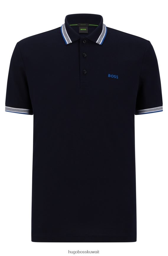 4TFNJN1205 أزرق غامق Hugo Boss قميص بولو من القطن العضوي مع شعار منحني باللون الأزرق الداكن
