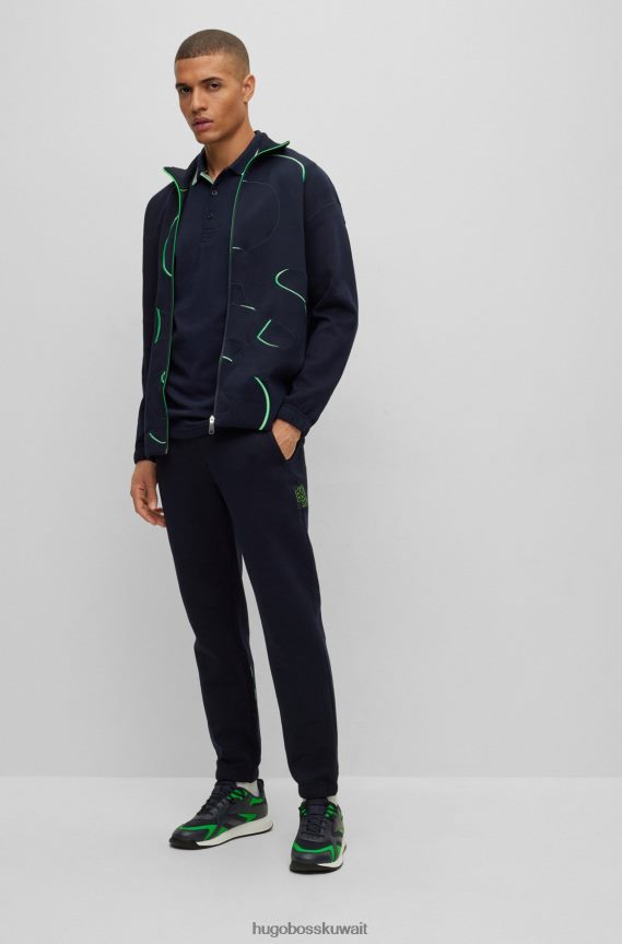 4TFNJN1206 أزرق غامق Hugo Boss قميص بولو من القطن العضوي باللون الأزرق الداكن مع شعار هوغو منحني