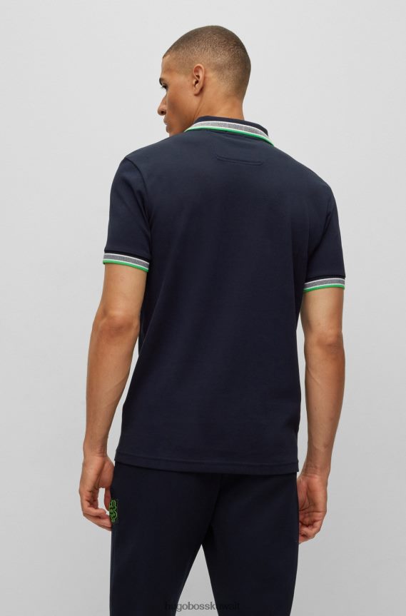 4TFNJN1206 أزرق غامق Hugo Boss قميص بولو من القطن العضوي باللون الأزرق الداكن مع شعار هوغو منحني