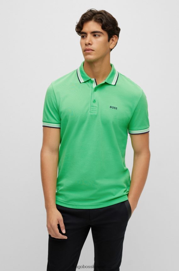 4TFNJN1208 اخضر فاتح Hugo Boss قميص بولو من القطن العضوي هوغو باللون الأخضر الفاتح مع شعار منحني