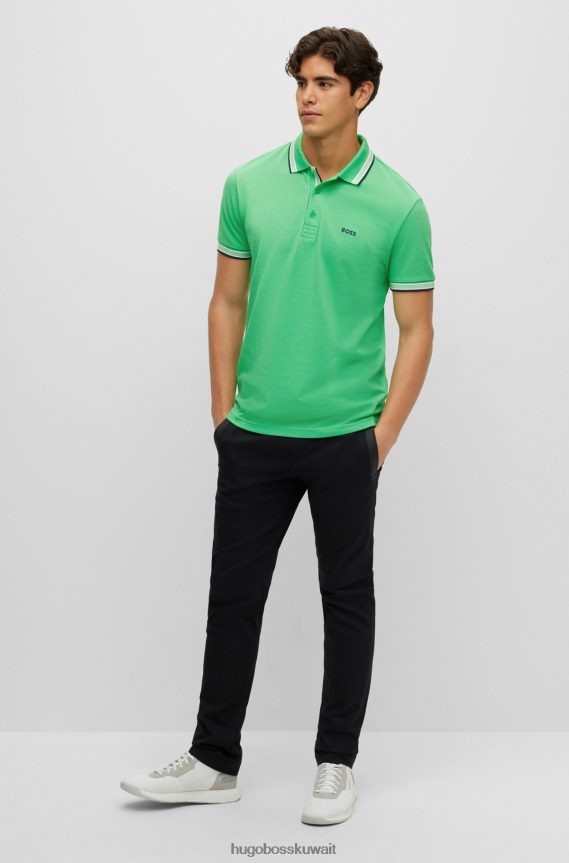 4TFNJN1208 اخضر فاتح Hugo Boss قميص بولو من القطن العضوي هوغو باللون الأخضر الفاتح مع شعار منحني